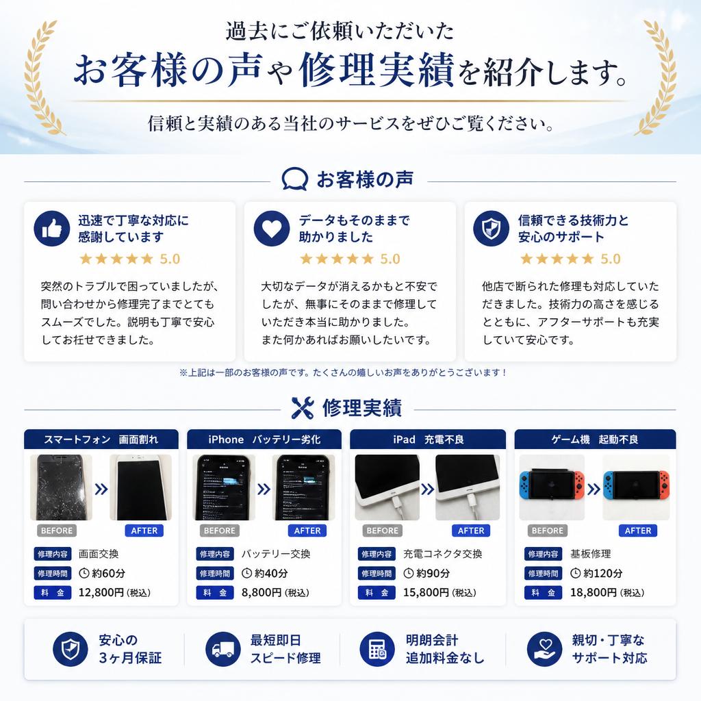 お客様の声:修理実績と評価